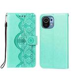 For Xiaomi Mi 11 Flower Vine Embossing Pattern Horizontal Flip Leather Case with Card Slot & Holder & Wallet & Lanyard(Green)