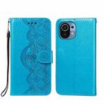 For Xiaomi Mi 11 Flower Vine Embossing Pattern Horizontal Flip Leather Case with Card Slot & Holder & Wallet & Lanyard(Blue)
