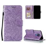 For Motorola Moto G Play (2021) Lace Flower Embossing Pattern Horizontal Flip Leather Case with Holder & Card Slots & Wallet & Photo Frame(Purple)