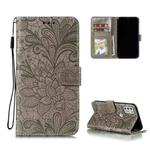 For Motorola Moto G Stylus (2021) Lace Flower Embossing Pattern Horizontal Flip Leather Case with Holder & Card Slots & Wallet & Photo Frame(Grey)