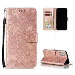 For Motorola Moto G Stylus (2021) Lace Flower Embossing Pattern Horizontal Flip Leather Case with Holder & Card Slots & Wallet & Photo Frame(Rose Gold)