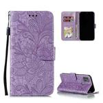 For Motorola Moto G9 Power Lace Flower Embossing Pattern Horizontal Flip Leather Case with Holder & Card Slots & Wallet & Photo Frame(Purple)