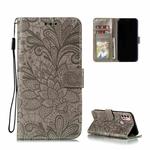 For Motorola Moto G30 Lace Flower Embossing Pattern Horizontal Flip Leather Case with Holder & Card Slots & Wallet & Photo Frame(Grey)