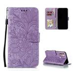 For Motorola Moto G30 Lace Flower Embossing Pattern Horizontal Flip Leather Case with Holder & Card Slots & Wallet & Photo Frame(Purple)