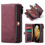 For Samsung Galaxy S21 5G CaseMe 018 Detachable Multi-functional Horizontal Flip Leather Case with Card Slot & Holder & Zipper Wallet & Photo Frame(Red)