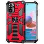 For Xiaomi Redmi Note 10 Shockproof TPU + PC Magnetic Protective Case with Holder(Red)