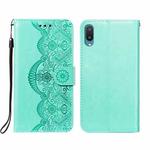 For Samsung Galaxy A02 / M02 (EU) Flower Vine Embossing Pattern Horizontal Flip Leather Case with Card Slot & Holder & Wallet & Lanyard(Green)