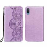 For Samsung Galaxy A02 / M02 (EU) Flower Vine Embossing Pattern Horizontal Flip Leather Case with Card Slot & Holder & Wallet & Lanyard(Purple)