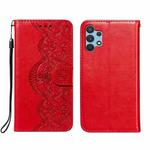 For Samsung Galaxy A32 4G Flower Vine Embossing Pattern Horizontal Flip Leather Case with Card Slot & Holder & Wallet & Lanyard(Red)