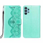 For Samsung Galaxy A32 4G Flower Vine Embossing Pattern Horizontal Flip Leather Case with Card Slot & Holder & Wallet & Lanyard(Green)
