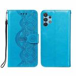 For Samsung Galaxy A32 4G Flower Vine Embossing Pattern Horizontal Flip Leather Case with Card Slot & Holder & Wallet & Lanyard(Blue)