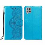 For Samsung Galaxy F62 / M62 Flower Vine Embossing Pattern Horizontal Flip Leather Case with Card Slot & Holder & Wallet & Lanyard(Blue)