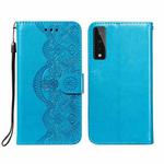 For LG Stylo 7 5G Flower Vine Embossing Pattern Horizontal Flip Leather Case with Card Slot & Holder & Wallet & Lanyard(Blue)