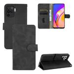 For Oppo F19 Pro Solid Color Skin Feel Magnetic Buckle Horizontal Flip Calf Texture PU Leather Case with Holder & Card Slots & Wallet(Black)