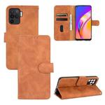For Oppo F19 Pro Solid Color Skin Feel Magnetic Buckle Horizontal Flip Calf Texture PU Leather Case with Holder & Card Slots & Wallet(Brown)