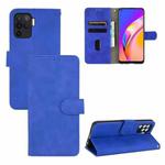 For Oppo Reno5 F Solid Color Skin Feel Magnetic Buckle Horizontal Flip Calf Texture PU Leather Case with Holder & Card Slots & Wallet(Blue)