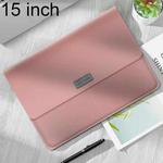 Litchi Pattern PU Leather Waterproof Ultra-thin Protection Liner Bag Briefcase Laptop Carrying Bag for 15 inch Laptops(Rose Gold)