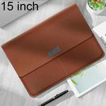 Litchi Pattern PU Leather Waterproof Ultra-thin Protection Liner Bag Briefcase Laptop Carrying Bag for 15 inch Laptops(Brown)