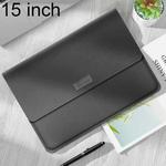 Litchi Pattern PU Leather Waterproof Ultra-thin Protection Liner Bag Briefcase Laptop Carrying Bag for 15 inch Laptops(Grey)