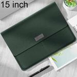 Litchi Pattern PU Leather Waterproof Ultra-thin Protection Liner Bag Briefcase Laptop Carrying Bag for 15 inch Laptops(Dark Green)