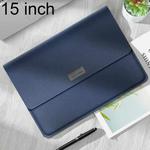 Litchi Pattern PU Leather Waterproof Ultra-thin Protection Liner Bag Briefcase Laptop Carrying Bag for 15 inch Laptops(Navy Blue)