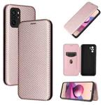 For Xiaomi Redmi Note 10S Carbon Fiber Texture Horizontal Flip TPU + PC + PU Leather Case with Card Slot(Pink)