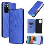 For Xiaomi Redmi Note 10 Pro Max Carbon Fiber Texture Horizontal Flip TPU + PC + PU Leather Case with Card Slot(Blue)