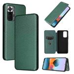 For Xiaomi Redmi Note 10 Pro Max Carbon Fiber Texture Horizontal Flip TPU + PC + PU Leather Case with Card Slot(Green)