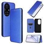 For Huawei P50 Pro Carbon Fiber Texture Horizontal Flip TPU + PC + PU Leather Case with Card Slot(Blue)