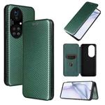 For Huawei P50 Pro Carbon Fiber Texture Horizontal Flip TPU + PC + PU Leather Case with Card Slot(Green)