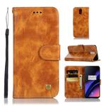 For OnePlus 6T Retro Copper Buckle Crazy Horse Horizontal Flip PU Leather Case with Holder & Card Slots & Wallet & Lanyard(Gold yellow)