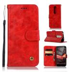 For Nokia 5.1 Retro Copper Buckle Crazy Horse Horizontal Flip PU Leather Case with Holder & Card Slots & Wallet & Lanyard(Red)