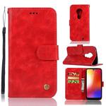 For Motorola Moto G7 Retro Copper Buckle Crazy Horse Horizontal Flip PU Leather Case with Holder & Card Slots & Wallet & Lanyard(Red)