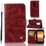 For Motorola Moto E5 Play Go Retro Copper Buckle Crazy Horse Horizontal Flip PU Leather Case with Holder & Card Slots & Wallet & Lanyard(Wine red)