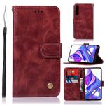 For Huawei Honor 9X / 9X Pro Retro Copper Buckle Crazy Horse Horizontal Flip PU Leather Case with Holder & Card Slots & Wallet & Lanyard(Wine red)