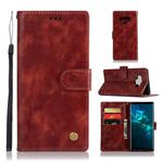 For Galaxy Note 9 Retro Copper Buckle Crazy Horse Horizontal Flip PU Leather Case with Holder & Card Slots & Wallet & Lanyard(Wine red)