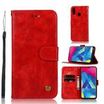 For Galaxy M20 Retro Copper Buckle Crazy Horse Horizontal Flip PU Leather Case with Holder & Card Slots & Wallet & Lanyard(Red)