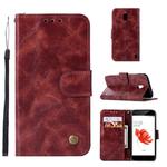 For Nokia 2 Retro Copper Buckle Crazy Horse Horizontal Flip PU Leather Case with Holder & Card Slots & Wallet & Lanyard(Wine red)