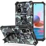 For Xiaomi Redmi Note 10 Camouflage Armor Shockproof TPU + PC Magnetic Protective Case with Holder(Mint Green)