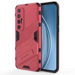For Xiaomi Mi 10S Punk Armor 2 in 1 PC + TPU Shockproof Case with Invisible Holder(Light Red)