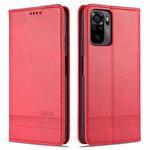 For Xiaomi Redmi Note 10S AZNS Magnetic Calf Texture Horizontal Flip Leather Case with Card Slots & Holder & Wallet(Red)
