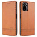 For Xiaomi Redmi Note 10S AZNS Magnetic Calf Texture Horizontal Flip Leather Case with Card Slots & Holder & Wallet(Light Brown)