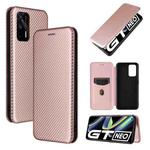 For OPPO Realme GT 5G Carbon Fiber Texture Horizontal Flip TPU + PC + PU Leather Case with Card Slot(Pink)