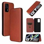 For OPPO Realme GT 5G Carbon Fiber Texture Horizontal Flip TPU + PC + PU Leather Case with Card Slot(Brown)