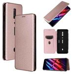 For ZTE nubia Red Magic 6 / 6 Pro Carbon Fiber Texture Horizontal Flip TPU + PC + PU Leather Case with Card Slot(Pink)