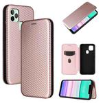 For Oukitel C22 Carbon Fiber Texture Horizontal Flip TPU + PC + PU Leather Case with Card Slot(Pink)