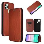 For Oukitel C22 Carbon Fiber Texture Horizontal Flip TPU + PC + PU Leather Case with Card Slot(Brown)