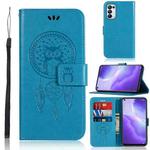 For OPPO Reno5 5G Wind Chime Owl Embossing Pattern Horizontal Flip Leather Case, with Holder & Card Slots & Wallet(Blue)