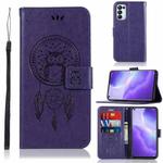 For OPPO Reno5 5G Wind Chime Owl Embossing Pattern Horizontal Flip Leather Case, with Holder & Card Slots & Wallet(Purple)