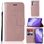 For OPPO Reno5 5G Wind Chime Owl Embossing Pattern Horizontal Flip Leather Case, with Holder & Card Slots & Wallet(Rose Gold)